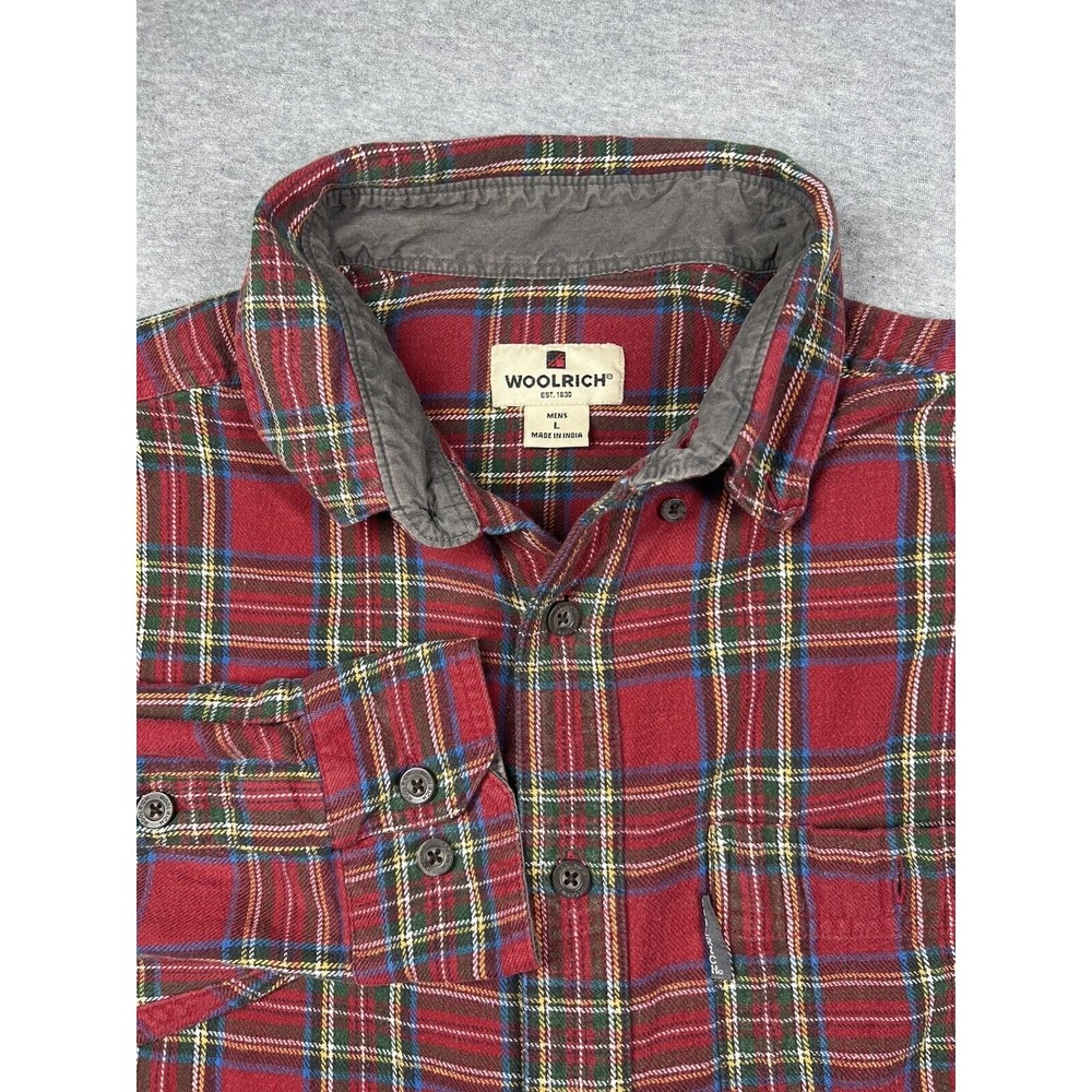 WOOLRICH Plaid FLANNEL Long Sleeve Shirt Red‎ Men Sz Large